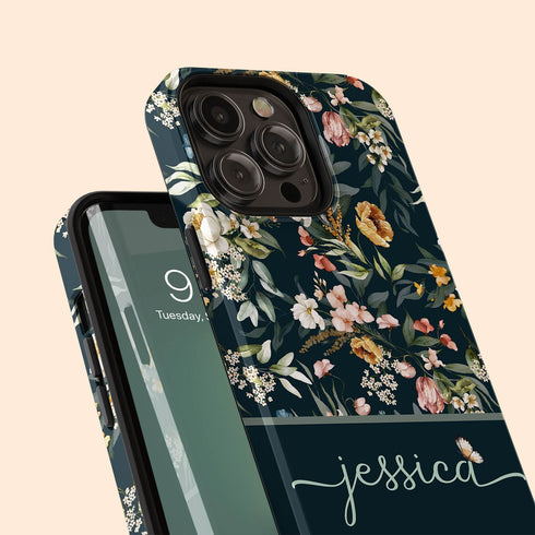 Elegant Flowers Custom Name iPhone Case